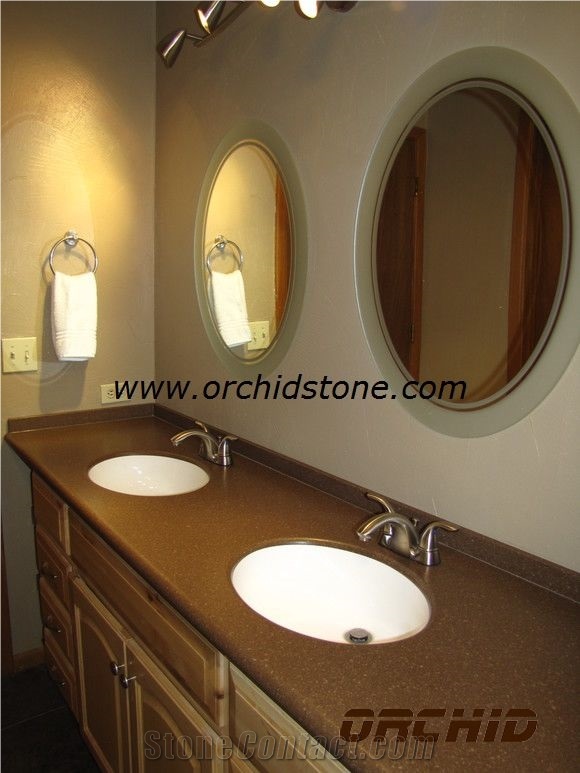 Brown Engineered Quartz Stone Vanity Tops,Brown Artifical Engineered Quartz Stone Bathroom Tops,Brown Solid Surface Engineered Quartz Stone Vanity Tops
