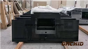 Pure Black Engineered Quartz Stone Kitchen Countertop, Polished Artificial Marble Quartz Countertop, Engineered Quartz Stone Artificial Marble Kitchen Worktop