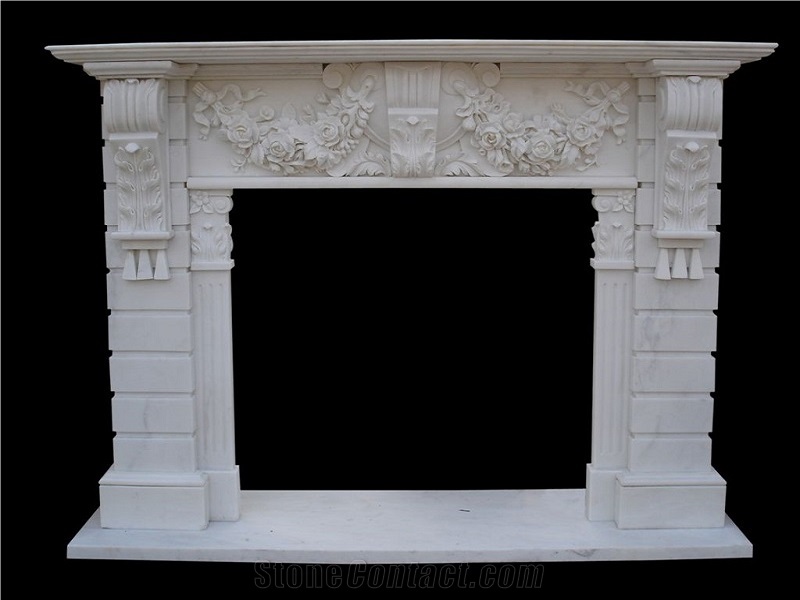 100% Hand Carved Marble Fireplace Hearth