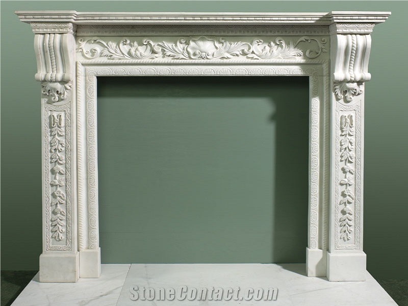 Hand Carved White Marble Fireplace Mantel