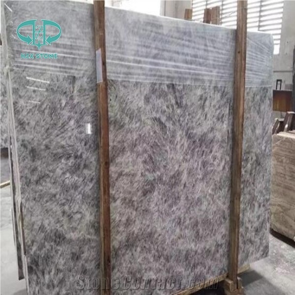 Ice Grey White Marble Slabs and Tiles, Translucent Silver Fox Marble