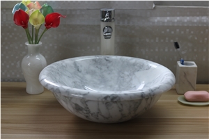 Beige Marble Round Basin Marble Crema Marfil Solid Surface Basin For Wash Bowl