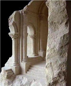 Beige Stone Handcraft Art Works,Small Stone Carving Palace,Indoor Stone Art Design