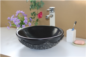 Black Granite Round Basin Granite Absolute Black Wash Bowl for Bathroom