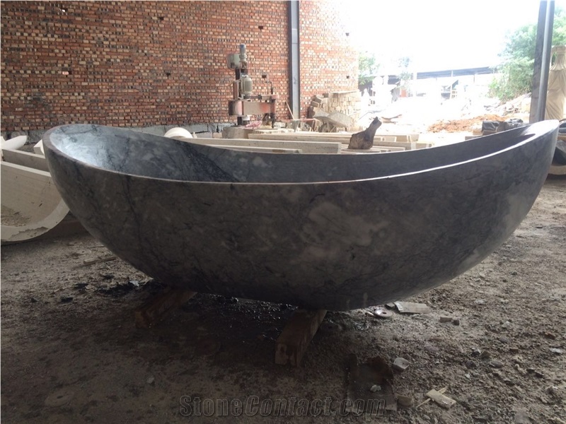 China Grey Marble Polished Bathtub,Natural Stone Oval Bathtub