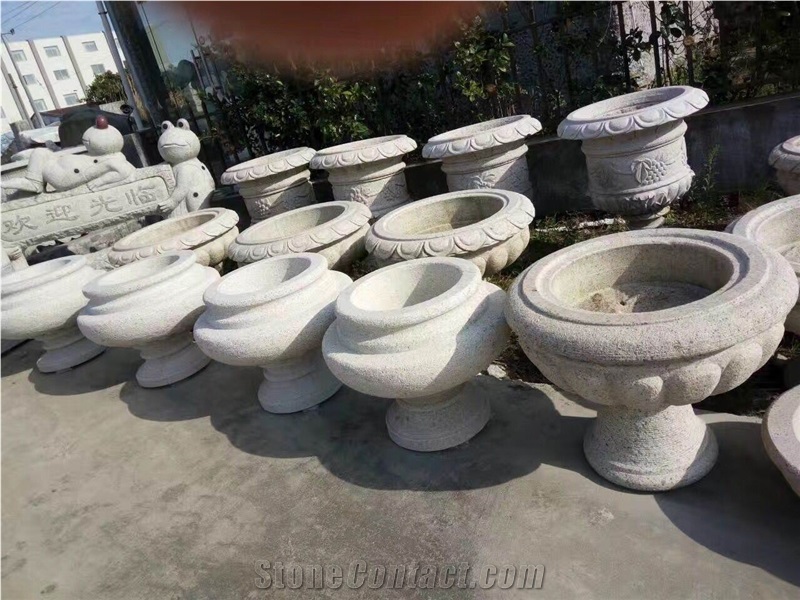 China White Granite Flower Pot,Ourdoor Landscaping Planters,Exterior Flower Vases