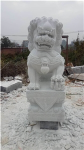 China White Marble Foo Dog Sculptures,Outdoor Animals Statues