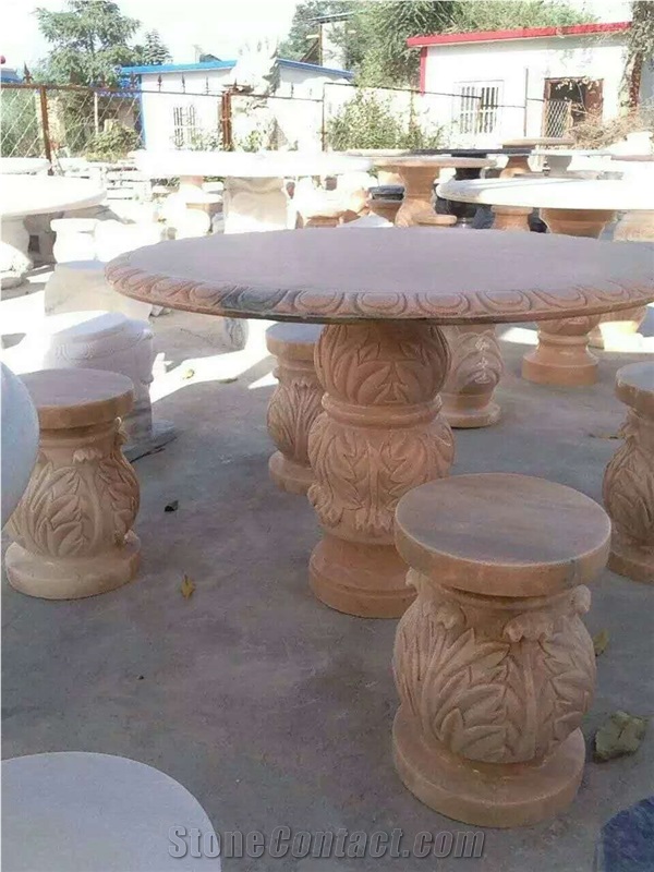 Classic Design Marble Round Tables Sunset Red Marble Office Meeting Tables for Home