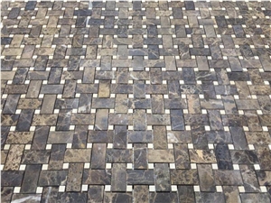 Dark Emperador Marble Mosaic,China Marble Interial Decoration Polished Wall Mosaic