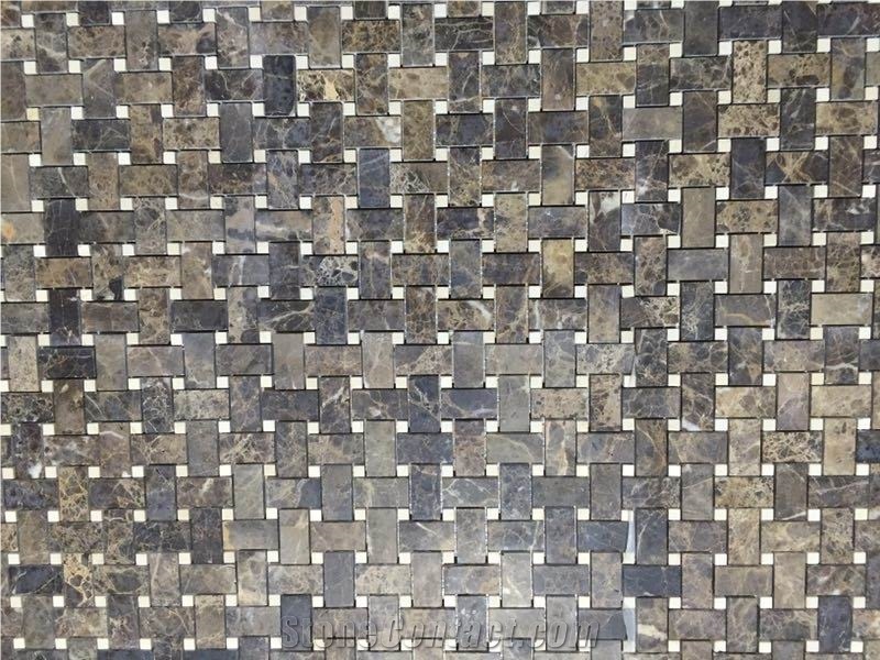 Dark Emperador Marble Mosaic,China Marble Interial Decoration Polished Wall Mosaic