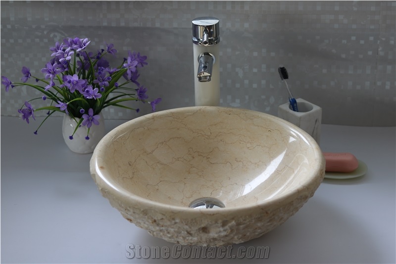 Sandstone Round Basin Yellow Sandstone Wash Bowl for Bathroom Sink