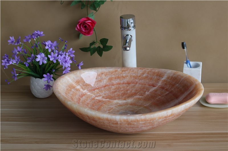 Solid Surface Stone Sink Pink Onyx Farm Sink for Bathroom Sink