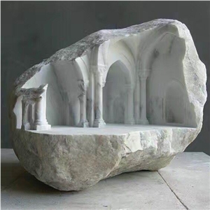 White Stone Handcraft Art Works,Small Stone Carving Palace,Indoor Stone Art Design