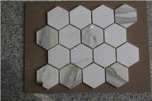 Hexagon Carrara Extra Polished Mosaic, Mugla White Marble Mosaic