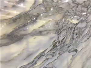 Landscape White Jade Tiles and Slabs, China Sichuan Ya"An Landscape White Bookmatching Pattern Onyx Marble Slab Used as Floor Wall Covering Tiles