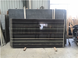 Straight Golden Grain Marble Slab Polished Black Marble