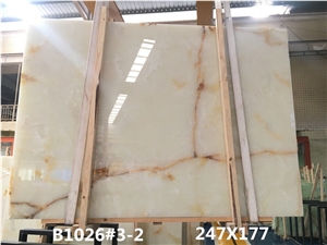 White Onyx with Golden Veins Polished Slab