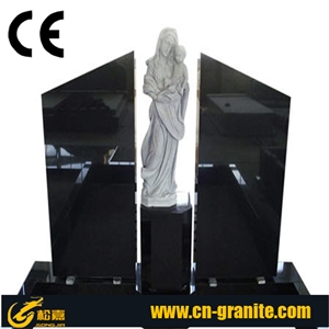 China Black/ Shanxi Black Granite Tombstone, Grave Monument Slab, Butterfly Headstone, Natural Stone, Angel with Heart Carving Monument, Western Design Gravestones,