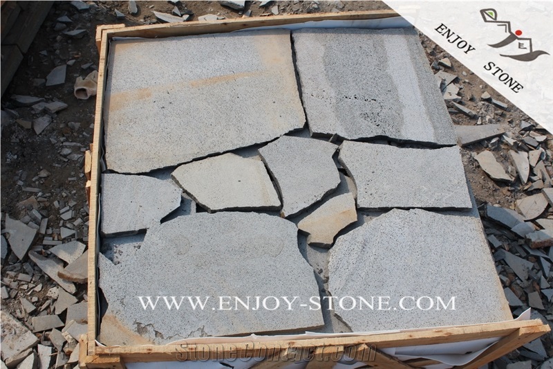 Basalto Random Flagstones,China Basalt Crazy Paver,Chinese Grey Bluestone Irregular Flagstone,Zhangpu Grey Basalt Flagstone Driveway