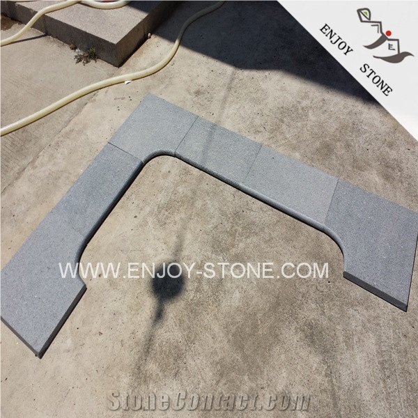 Cheap Gray Granite,Flamed Finish Padang Dark,Sesame Black Swimming Pool Border Tiles for Sale,Curved Pool Coping Tile,Pool Edge Tile,Pool Channels,Pool Corner