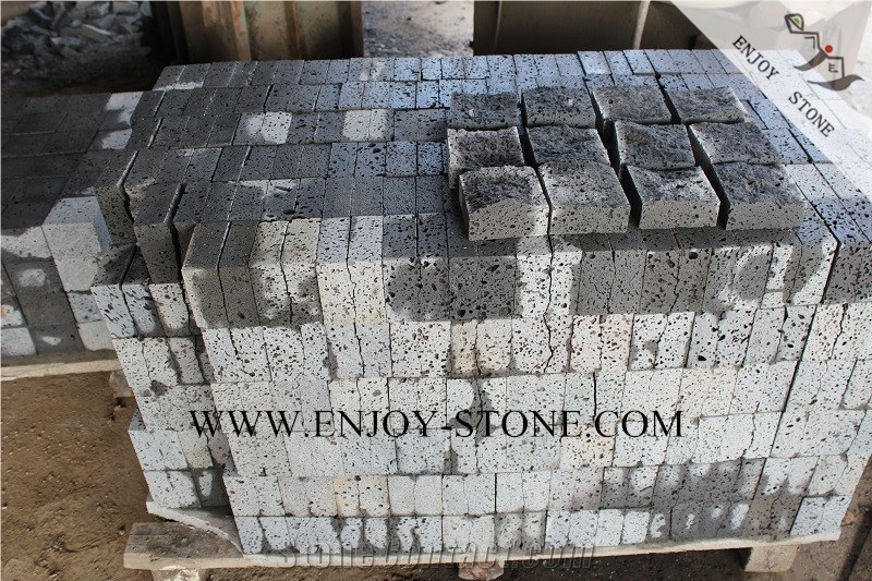 Cheap Price Hainan Grey Lava Stone,Natural Split Face Exterior Cube Stone for Courtyard Road Pavers,Garden Stepping,Driveway,Walkway