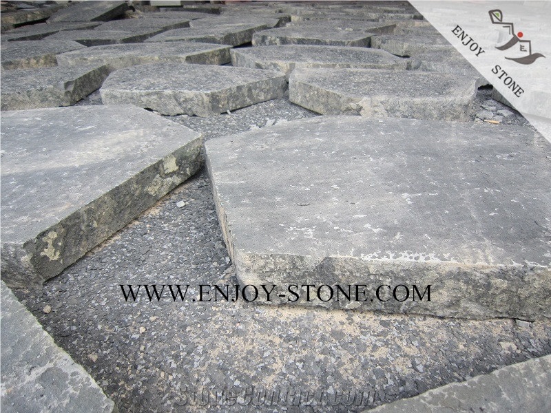 China Black Andesite Stone,Zhangpu Black Flamed Top Sides Natural Split Finish,Irregular Flagstone,Random Shape Flagstone Driveway,Courtyard,Walkway Paving Sets