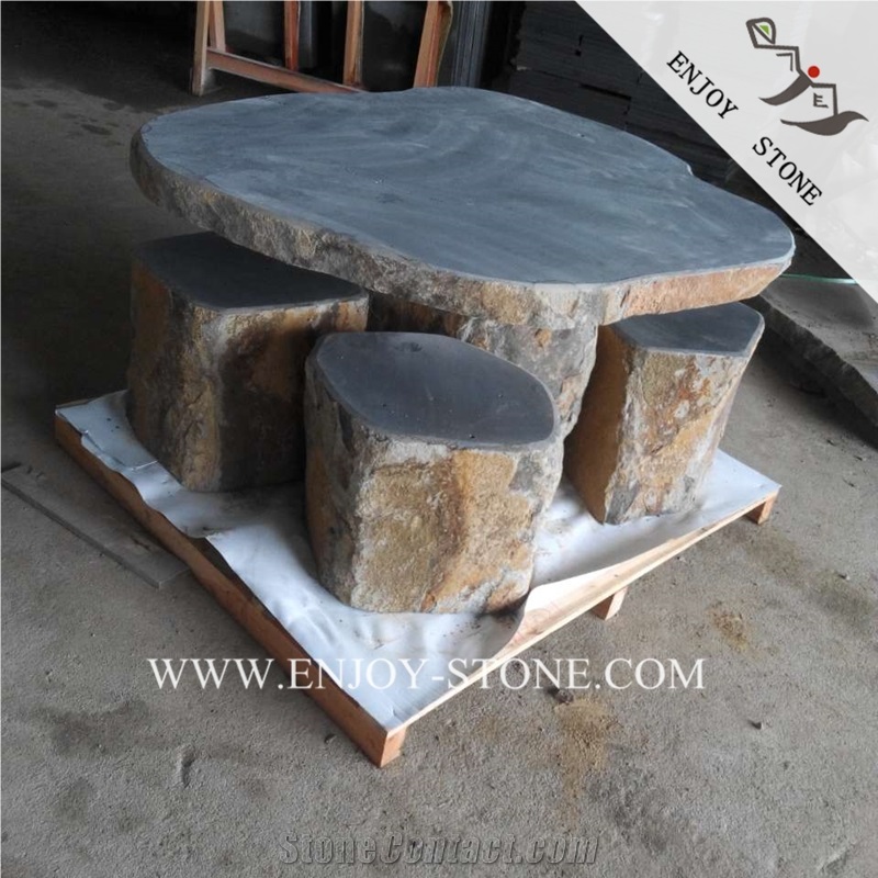 China Grey Basalt Garden Table Sets,Grey Basaltina Exterior Furniture,Garden Tables,Zhangpu Basalt Patio Tables,Gray Bluestone Outdoor Chairs