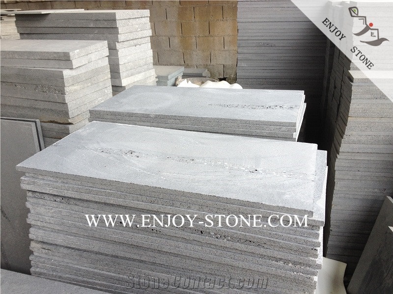 China Grey Bluestone Sawn Cut Tiles,Fujian Basalto/Andesite/Basaltina Machine Cut Slabs with Honeycombs/Cats Paws,Lava Stone Wall Covering&Flooring