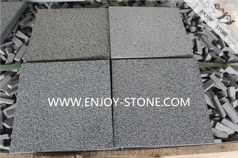 China Hainan Black Basalt Tiles&Slabs,Bushhammered Finish Black Basalt Tiles,Wall Cladding,Flooring,Hainan Lava Stone Slabs