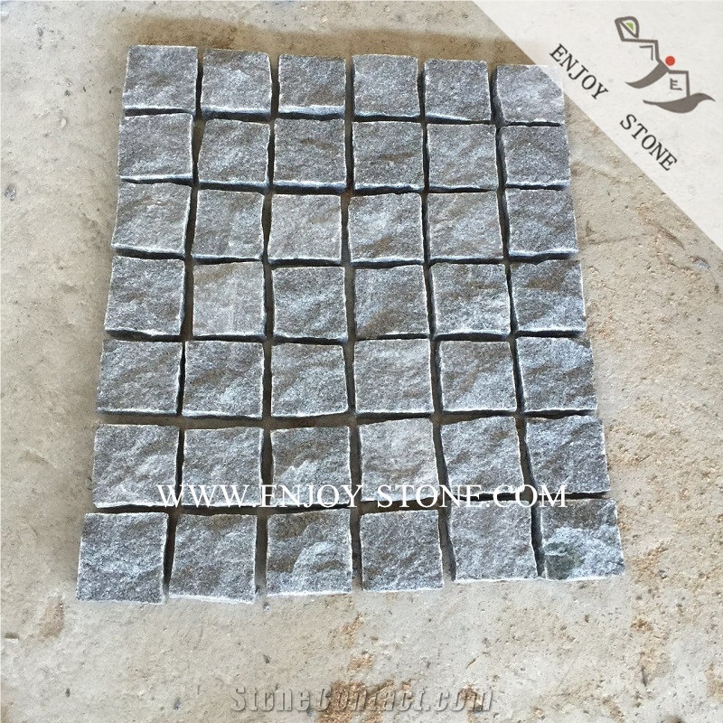 China Padang Dark Grey G654 Granite Cobble Stone,All Natural Split Cube Stone for Exterior Pattern,Split Finish Garden Stepping Pavements