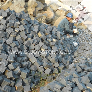 China Zhangpu Black Basalt Cobble Stone for Flooring,Split Face Black Driveway Paving Stone,Zp Black Basalt Quarry Owner,Cube Stone Fgarden Stepping Pavements