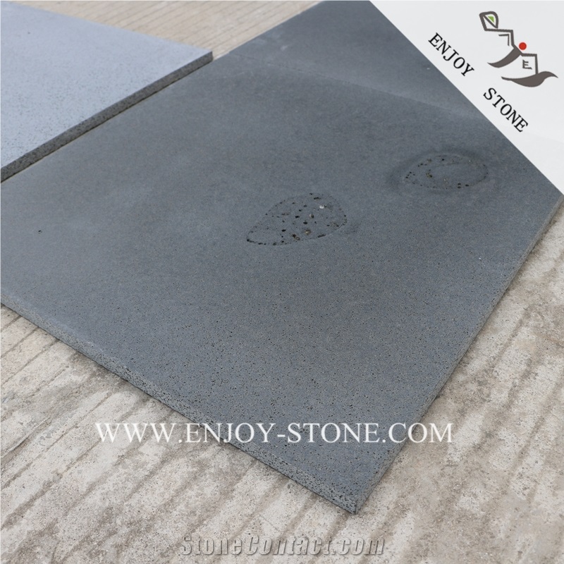 Chinese Andesite Wall Tile,Lava Stone Floor Covering Tile,Grey Basalto Paver with Hole,Grey Andesite Paver with Catpaws