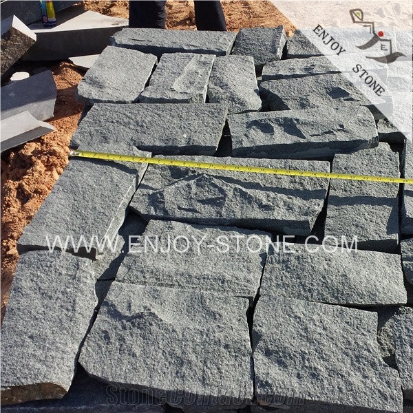 Chinese G612 Olive Green Granite Natural Split Paving Stone,Cube Exterior Building Stone,Cheap Green Granite Paver Stone,Cube Stone,Flagstone Road Paving,Flagstone Driveway,Flagstone Courtyard