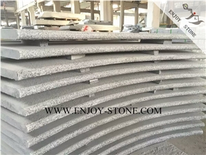 Curved Granite Tiles,G654 Dark Grey/Impala Black/Padang Dark Grey Granite Top Flamed/Exfoliated,One Long Side Flamed and Bullnose Edge Swimming Pool Coping Tiles/Pool Pavers