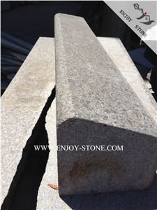 Cut to Sizes G684 Black Pearl Granite Kerbstone,Fuding Black Granite Curbs,Flamed and Bullnose Edge Outdoor Road Side Kerb Stone