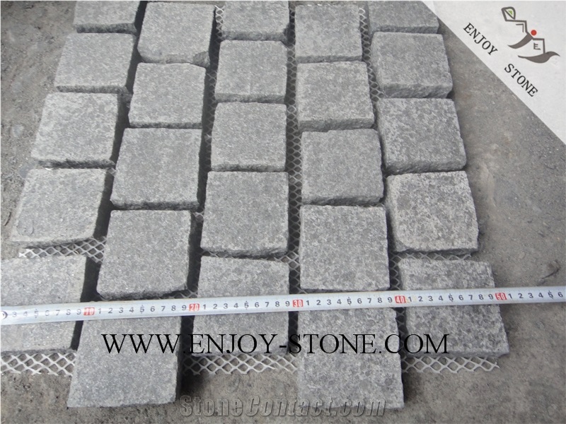 Flamed Cube/Cobble with Mesh G684 Fuding Black, Black Basalt, Black Pearl Basalt, Black Basalt, Flamed Tile/Cut to Size,Flamed Slabs/Flooring/Walling/Pavers
