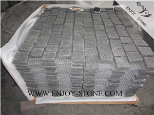 Flamed Cube/Cobble with Mesh G684 Fuding Black, Black Basalt, Black Pearl Basalt, Black Basalt, Flamed Tile/Cut to Size,Flamed Slabs/Flooring/Walling/Pavers