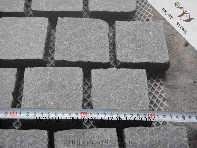 Flamed Cube/Cobble with Mesh G684 Fuding Black, Black Basalt, Black Pearl Basalt, Black Basalt, Flamed Tile/Cut to Size,Flamed Slabs/Flooring/Walling/Pavers