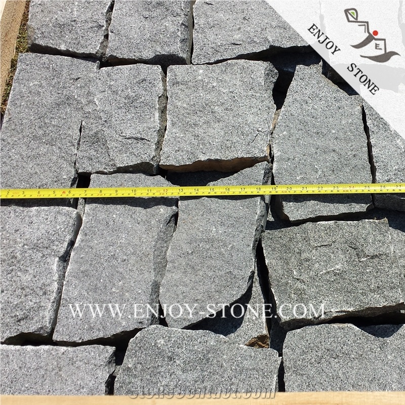 G654 Granite Hand Cut Cobblestone,Sesame Black Granite Cobble Stone,G654 Padang Dark Split Cubestone,Seasame Grey Handmade Bricks,All Sides Split G654