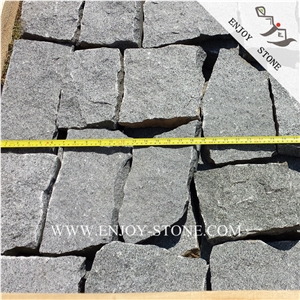 G654 Granite Hand Cut Cobblestone,Sesame Black Granite Cobble Stone,G654 Padang Dark Split Cubestone,Seasame Grey Handmade Bricks,All Sides Split G654