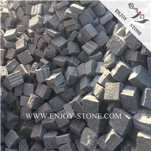 G654 Granite Natural Split Cobble Stone,G654 Padang Dark Split Cubestone,Seasame Grey Handmade Bricks,All Sides Split Granite Cobblestone