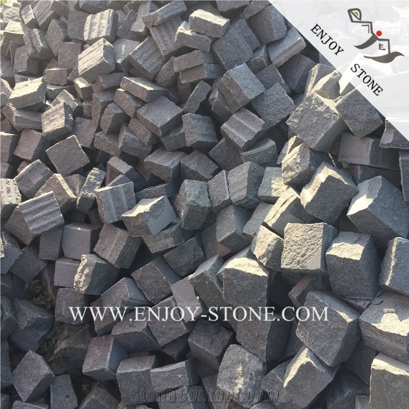G654 Granite Split Paving Sets,Sesame Black Granite Cobble Stone,Padang Dark Split Cubestone,Handmade Bricks,All Sides Split Granite Cobblestone