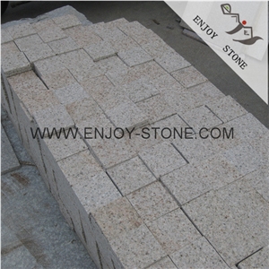 G682 Golden Yellow,Rusty Yellow,Beige Granite,Misty Yellow Granite Cobble Stone,Granite Drive Way Patio Paving Stone with Bush Hammer Finish,Cube Exterior Building Stone,Garden Stepping Pavements