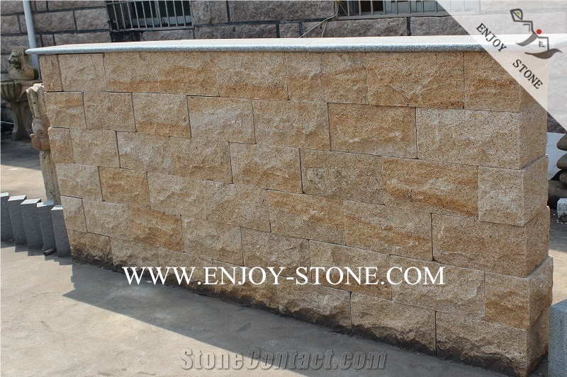 G682 Mushroom Stone for Wall Cladding,Yellow Rusty Granite Mushroom Stone,Split Face Chinese Yellow Granite Stone