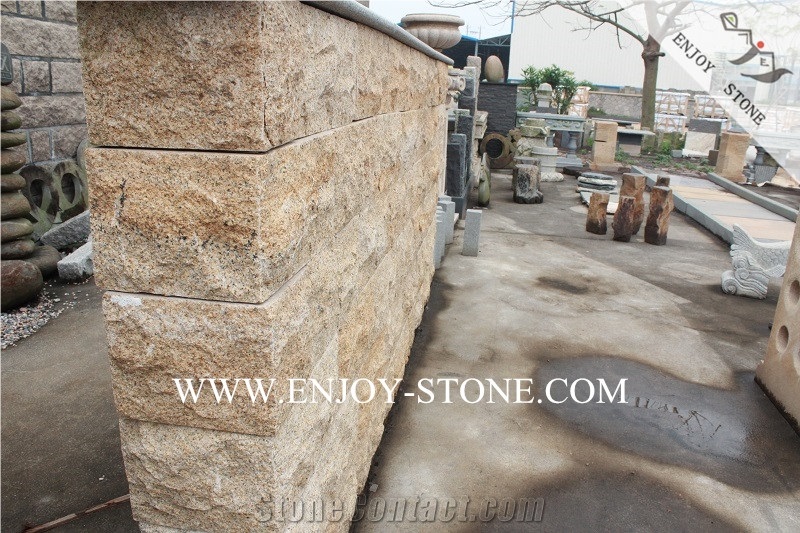 G682 Mushroom Stone for Wall Cladding,Yellow Rusty Granite Mushroom Stone,Split Face Chinese Yellow Granite Stone