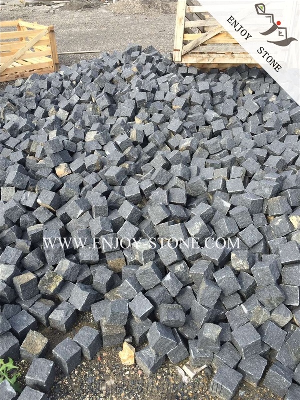 G684 Fujian Black Basalt Cube,G684 Black Pearl Basalt Cobble Stone,Black Basalt Courtyard Paver,G3518,Fuding Black,Padang Black,Absolute Black Basalt