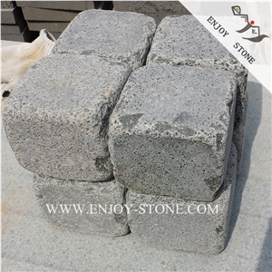 Grey Basalt Garden Cube Stone,Chinese Basalt Brick,Tumbled Grey Basalt Walking Paver,Basalto Courtyard Paver,Zhangpu Grey Basalt Cobble Stone