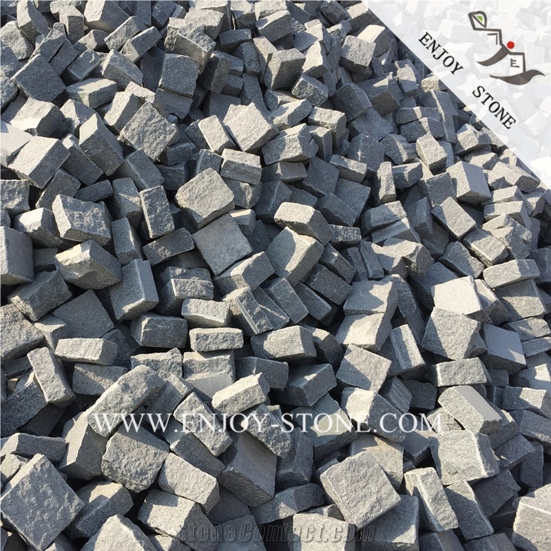 Grey Granite Garden Cobblestone,Sesame Black Granite Cobble Stone,G654 Padang Dark Split Cubestone,Handmade Bricks,All Sides Split Granite Cobblestone