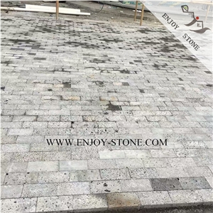 Grey Lava Stone Cube Stone,Hainan Volcanic Basalt Cobble Stone,Sawn Cut for Floor Covering,Driveway Paving,Garden Stepping Pavements