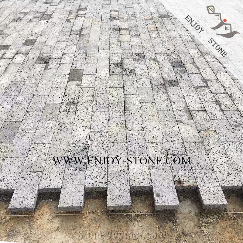 Grey Lava Stone Cube Stone,Hainan Volcanic Basalt Cobble Stone,Sawn Cut for Floor Covering,Driveway Paving,Garden Stepping Pavements
